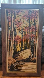 Vtg Woodland Autumn Scene Framed 27.5" X 15.5" - Picture 1 of 6