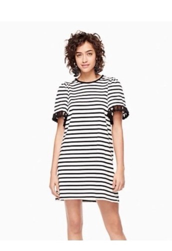 Abito Kate Spade Broome Street blu navy a righe in cotone con nappa taglia S midi classico