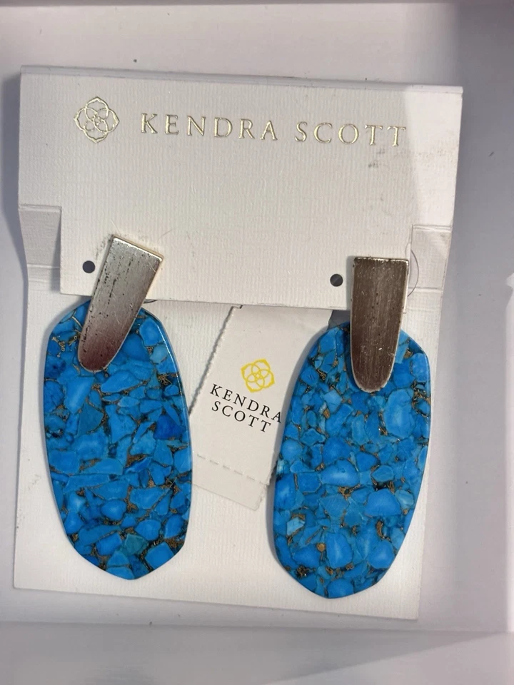 New Kendra Scott Aragon Bronze Veined Turquoise Earrings - Image 1 of 1