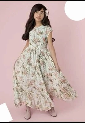 Maxi Vestido Largo Formal Boho Mia Joyfilm Janira Niñas Verde Azul Claro Talla 8 Foto 1 de 4