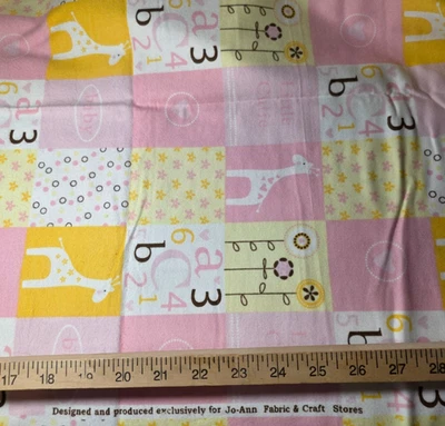 Snuggle Pink Giraffe Floral Numbers Patchwork Flannel Craft Fabric 33" JOANN NEW - Image 1 of 2