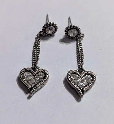 Brighton Twinkle Heart Crystal Post Earrings Silver Drop Dangle - Image 1 of 2