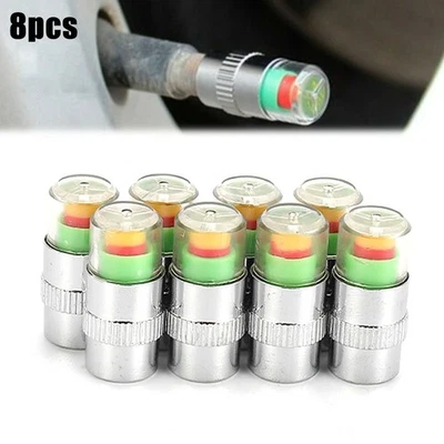 8Pc New Car Tire Pressure Monitor Valve /Cap W/Sensor Indicator 3 Color Eye. - Image 1 of 4