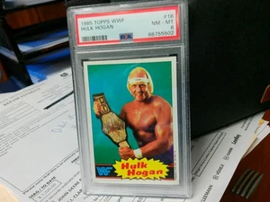 1985 Topps WWF Hulk Hogan #16 Blue Background PSA 8 NM -Mint Title Belt - Picture 1 of 3