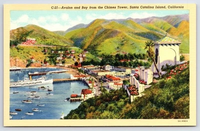 Postcard CA Santa Catalina Island Avalon Bay from Chimes Tower Vintage PC M7692 - Image 1 of 2