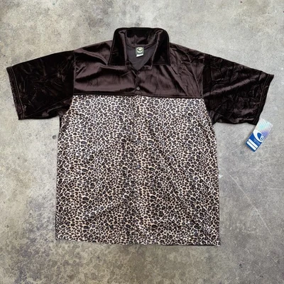Vintage Interstate Cheetah Button Up Shirt Size XL 2000’s Y2K Velvet Velour - Image 1 of 4
