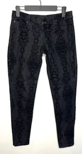 BISOU BISOU Black Velvet Inlay Design Slim Pants, Chic Classy, Women's Size 6 - Picture 1 of 10