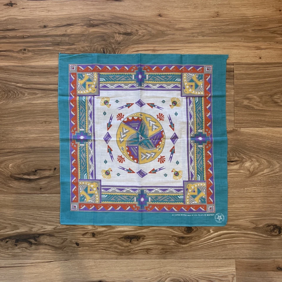 Pañuelo turquesa nativo americano vintage Wamcraft 22x21 Foto 1 de 4