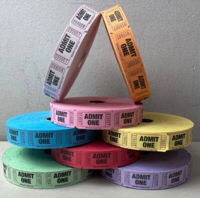 INDIANA TICKET COMPANY Admit One Raffle Tickets 1 Roll of 2000 Single Stub for a Carnival Fun Fair