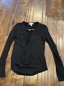 Michael Kors Damen Schwarz Oberteil Langarmshirt Größe XS Gürtel Ausschnitt - Bild 1 von 3