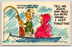 Chetek Wisconsin~Bell's Resort Fisherman Comic~Freezing Wife~Remind Me its Fun - Picture 1 of 2