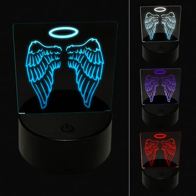 Folded Angel Wings with Halo Feathers 3D Illusion LED Night Light Sign Lamp - Image 1 of 4