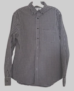 Old Navy Everyday Shirt Men's Sz M Slim Fit Long Sleeve  Black/Gray Plaid R3-O14 - Picture 1 of 6