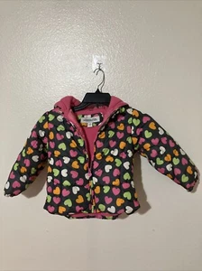 London Fog Girls Puffer Hoodie Fleece Lined Jacket Size 4 Hearts Gray/Pink - Picture 1 of 6