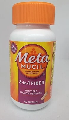 Suplemento diario de fibra Metamucil cápsulas de psyllium natural 100 unidades exp. 2026 Foto 1 de 2