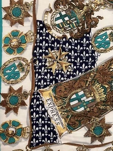 Sciarpa avvolgente bandana preppy barocca Fleur de Lis Express vintage anni 90 verde - Foto 1 di 8