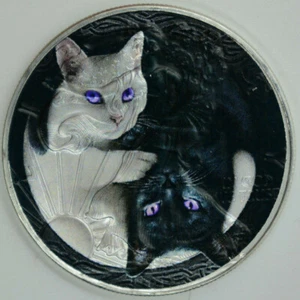 Yin Yang Cats  American Silver Eagle 1oz .999 Limited Edition Silver Dollar Coin - Picture 1 of 7
