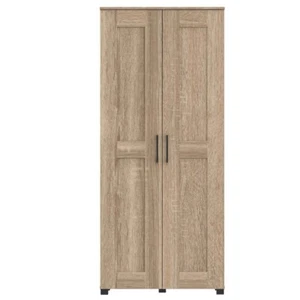 Broom Cupboard Double Door Storage Cabinet 5 Inner Shelves Light Sonoma Oak - Picture 1 of 4