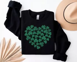 Shamrock Heart Sweatshirt, St Patricks Day Shirt, Shamrock Shirt, St Patrick - Picture 1 of 7