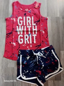 NWT Justice Girls Outfit Paint Splatter Girl with Grit Top/Shorts Size 8 (100) - Picture 1 of 2