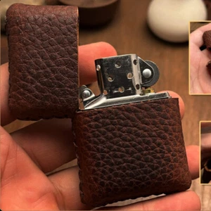 Handmade Genuine Cowhide Leather Lighter Case Cover Protective Sheath Retro Gift - Picture 1 of 18