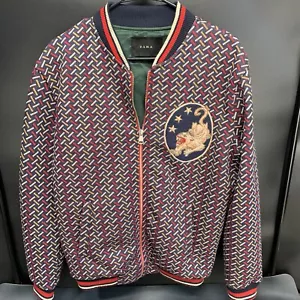 Zara Bomber Jacket Jacquard Pattern Rare Men’s Size Medium Eagle Flying Saucer - Picture 1 of 18