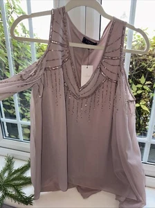 Lipsy Dusty Pink Beaded Top New With Tags Size 10 - Picture 1 of 4