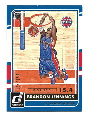 /154 Pontos 2015-16 Panini Donruss #26 Brandon Jennings Detroit Pistons Card - Imagem 1 de 2