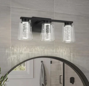✨Black Vanity Lights Bathroom 3-Light LED Bathroom Light Crystal Bubble Glass - Picture 1 of 7