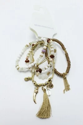 New Semi Precious Stone & Tassel Stretch Bracelet Set nwt $22 Tags #B1165 - Image 1 of 2