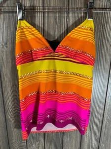 Hot Water Multi Color Striped Tankini Bikini Top Swimsuit Size Medium NWT - Picture 1 of 12