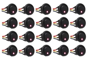 20 PCS - RED LED ROCKER SWITCH 12V ROUND TOGGLE ON OFF 12 VOLT w 6" WIRE LEADS - Bild 1 von 4