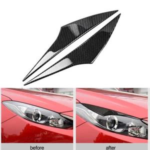 2Pcs For Mazda3 Axela 2014-2016 Carbon Fiber Headlight Eyelid Eyebrow Cover Trim - Picture 1 of 7