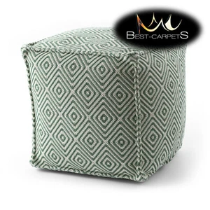 Modern beautiful POUFFE "SQUARE" for sitting 50x50x50 cm cream / green BOHO - Picture 1 of 6