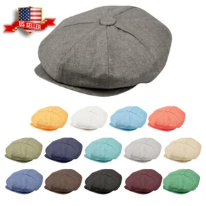 Classic Men's 8 Panel Linen Applejack Gatsby Newsboy Ivy Hat Spring Summer Goft - Picture 1 of 16