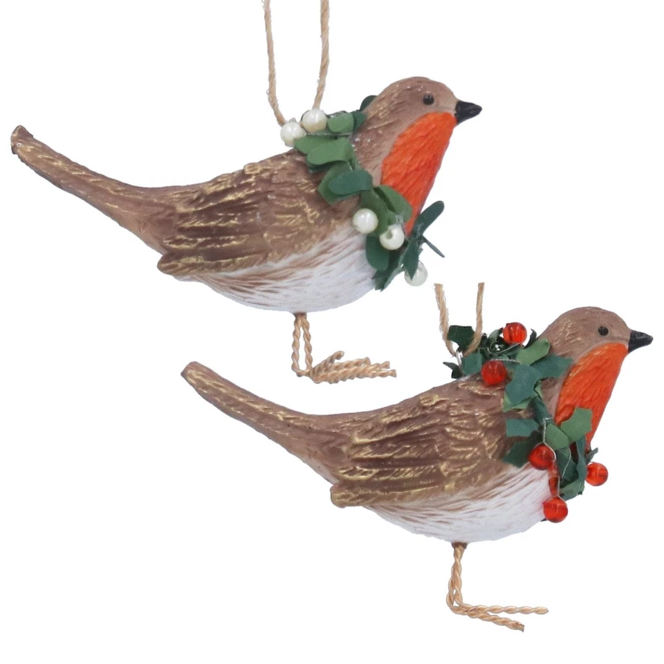 Robin Bird With Berries Small Christmas Tree Decoration 2 Colours Gisela Graham - Image 1 of 1