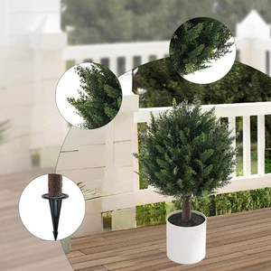 Artificial Topiary Boxwood Tree with Spike Artificial Plant for Patio - Picture 1 of 7