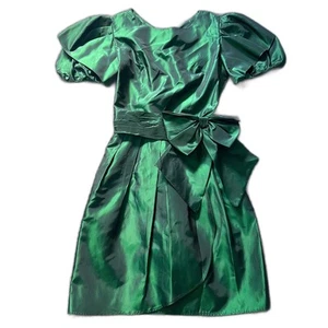 Mini Vestido De Colección Lanz Originals Verde Iridiscente Manga Abullonada con Lazo Para Mujer Talla S - Imagen 1 de 4