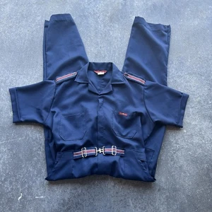 Vintage 70s Para Suit Mens Size 42 Navy Coveralls Jumpsuit Buckle - Picture 1 of 7