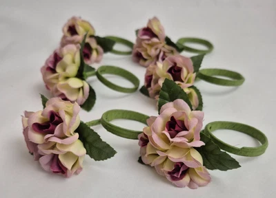 Juego de 6 soportes para anillos de servilleta floral rosa multicolor rosa crema borgoña Foto 1 de 4