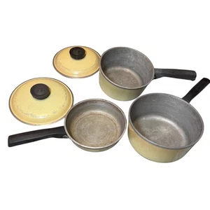 Club Aluminium Vintage Kochgeschirr Töpfe 5 Stück 3 Töpfe 2 Deckel gelb Kochtopf - Bild 1 von 22