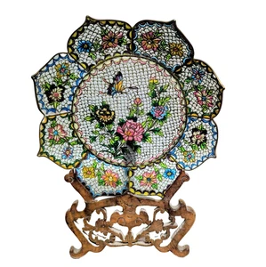 Piatto e supporto cinese Plique A Jour Cloisonne maglia smaltata floreale vintage 8,5" - Foto 1 di 11