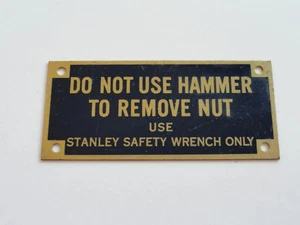 VTG Stanley Tools Very Rare Sign Advertisment Factory Plate Brass? Warning NOS - Picture 1 of 1