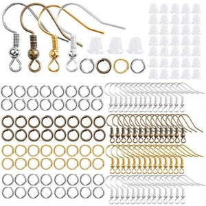 300 Piezas Pendiente Hipoalergénico Gancho Anillos de Doblado Pendientes de Goma Cierres - Imagen 1 de 28