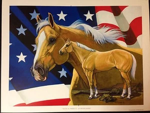 Horse American Flag Lithoprint Lithograph by Emilie Touraine Made In America  - Picture 1 of 4