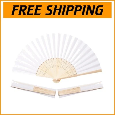 Ventiladores de mano blancos 50 piezas - plegables de bambú de forma irregular para decoración de eventos Foto 1 de 4