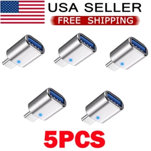 5Pc Silver Type C Male To USB 3.0 Female Data OTG Converters Adapters With Light - Picture 1 of 13