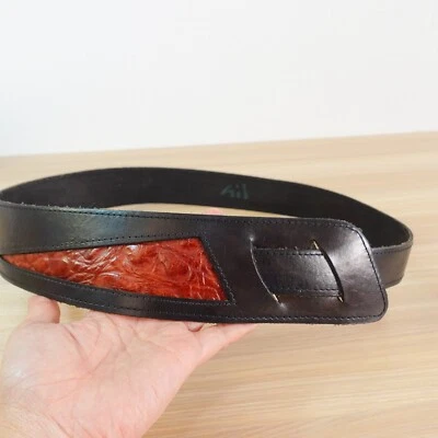 Cinto de couro exótico ocidental feminino médio preto vermelho crocodilo cintura rústica vintage - Imagem 1 de 4