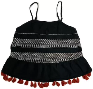 a.n.a A New Approach schwarzes kurzes Damen-Tanktop mit roten Quasten, Größe Small - Bild 1 von 5