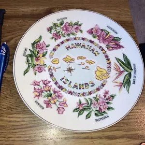 Plato decorativo de recuerdo de islas y flores hawaianas borde dorado de 8-1/4" - Imagen 1 de 5